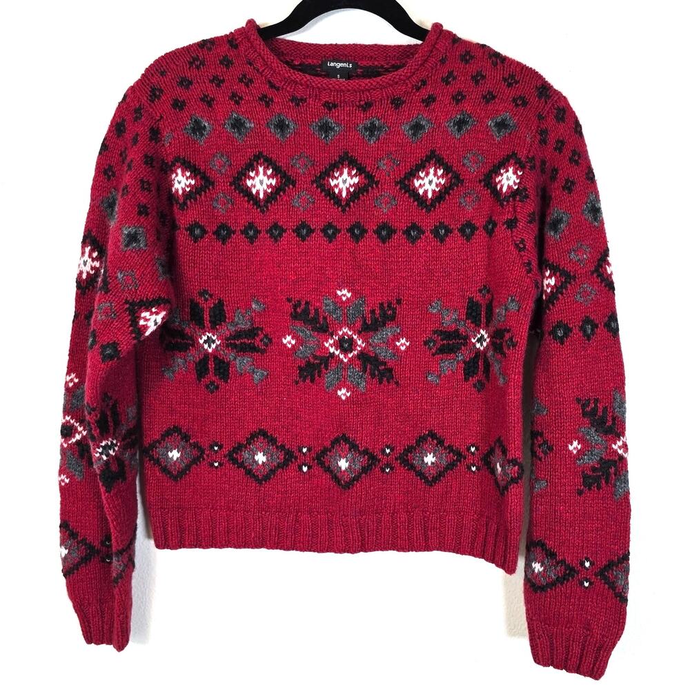 Vintage Tangents Festive Sweater Womens S Red Gray Snowflake Nordic Scandi Girl